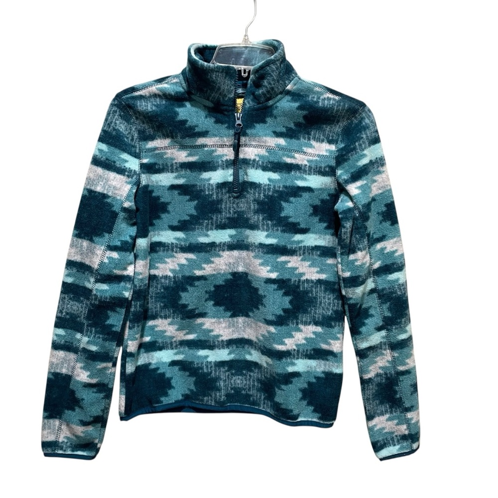 Prince & Fox Teal Aztec Print Fleece Quarter Zip Pullover Juniors Size Small